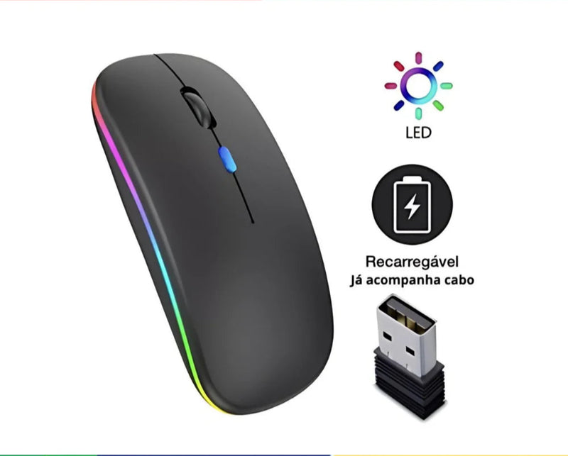 Mouse Wireless Recarregável Led Rgb 2.4 Ghz Sem Fio