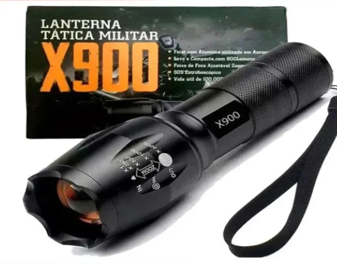 Lanterna Tática Militar X900 Profissional com Zoom Sinalizador Recarregável Luz Camping