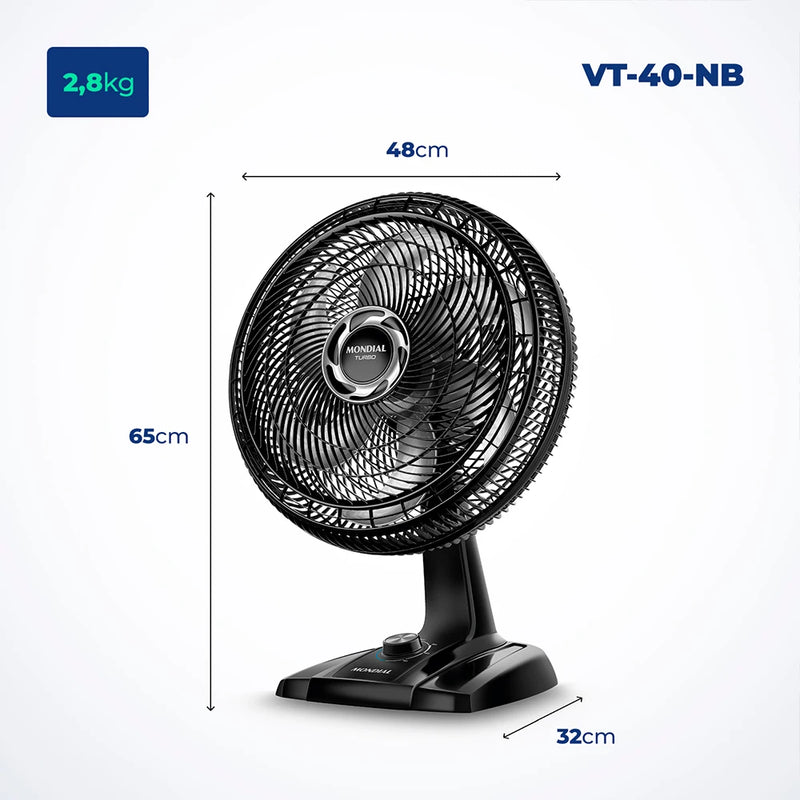 Ventilador de Mesa Mondial Turbo NVT-40-8P-B 40cm 8 Pás 3 Velocidades Preto