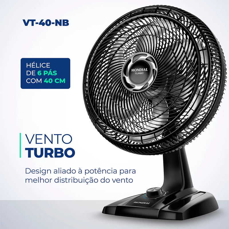 Ventilador de Mesa Mondial Turbo NVT-40-8P-B 40cm 8 Pás 3 Velocidades Preto