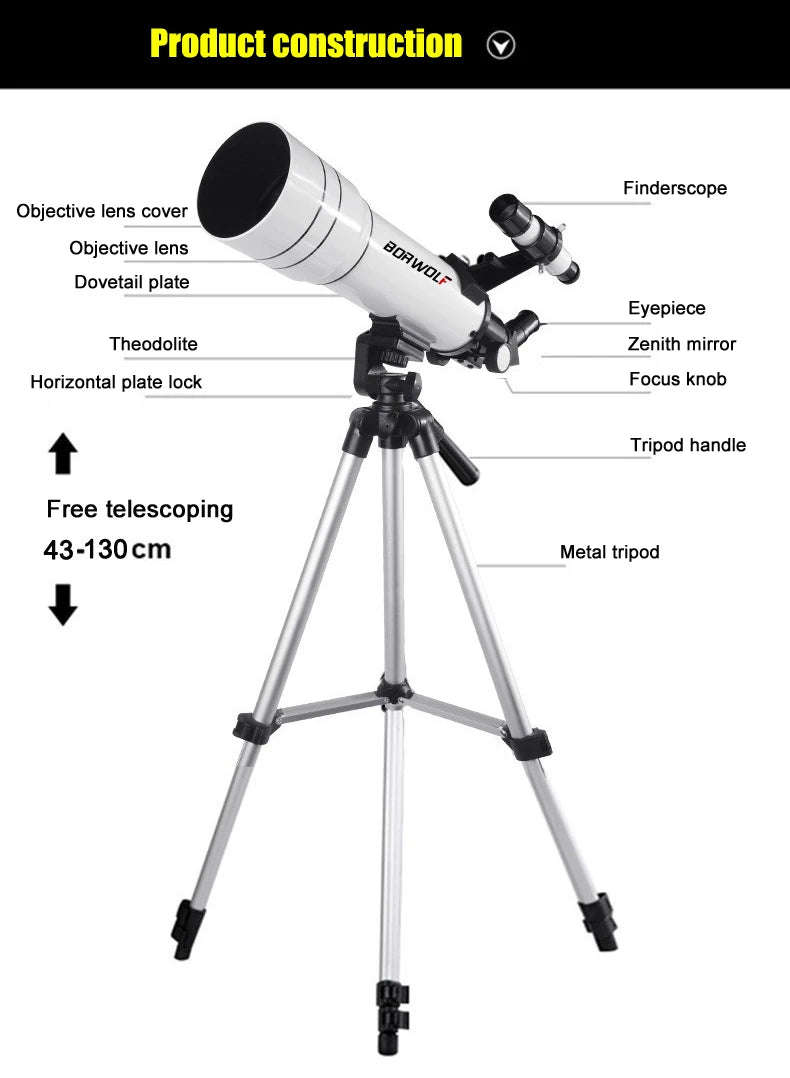 BORWOLF-Telescópio Astronômico Profissional de Alta Definição, 333X para Ver a Lua e as Estrelas, Monocular para Observação de Aves, 40070