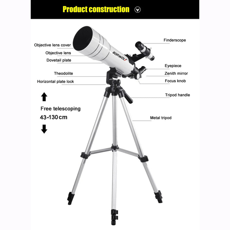 BORWOLF-Telescópio Astronômico Profissional de Alta Definição, 333X para Ver a Lua e as Estrelas, Monocular para Observação de Aves, 40070