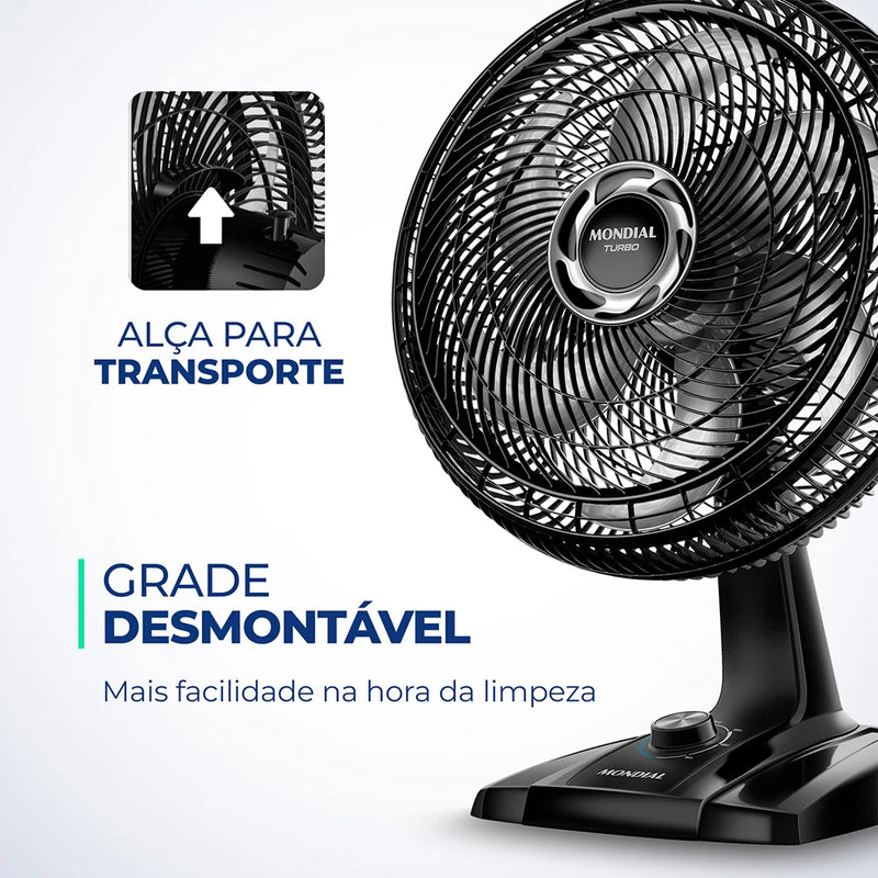 Ventilador de Mesa Mondial Turbo NVT-40-8P-B 40cm 8 Pás 3 Velocidades Preto